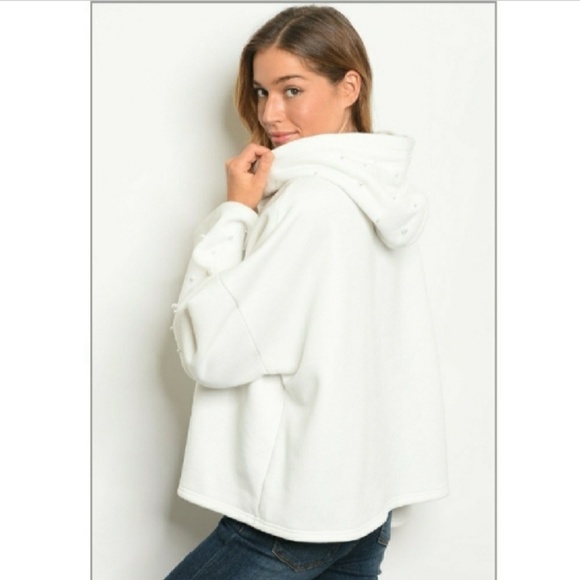 Pearl Studded Hooded Sweatshirt Fleece Lined - Picture 2 of 5